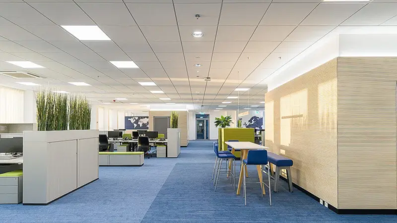 Blauer Teppichboden im Büro